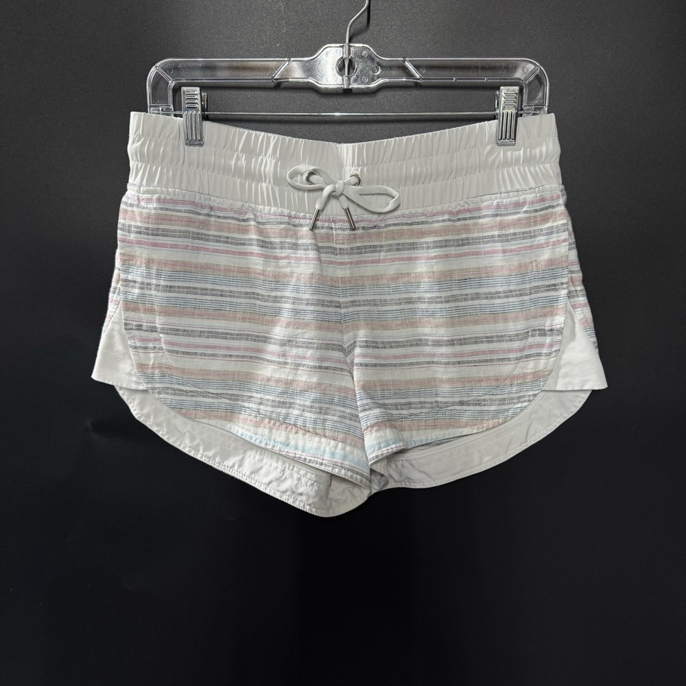 Athleta Shorts Womens 4 White Linen Running‎ Athletic Stripe Drawstring Lined